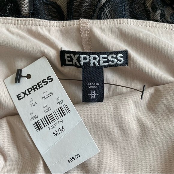 Express Black Embroidered Floral Mini Dress Womens Size Medium Tan Lining - Picture 8 of 16